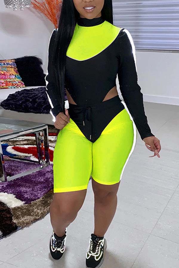 

Lovely Sportswear Patchwork Yellow Two-piece Pants Set