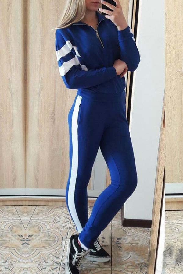 

Lovely Trendy Patchwork Blue Loungewear