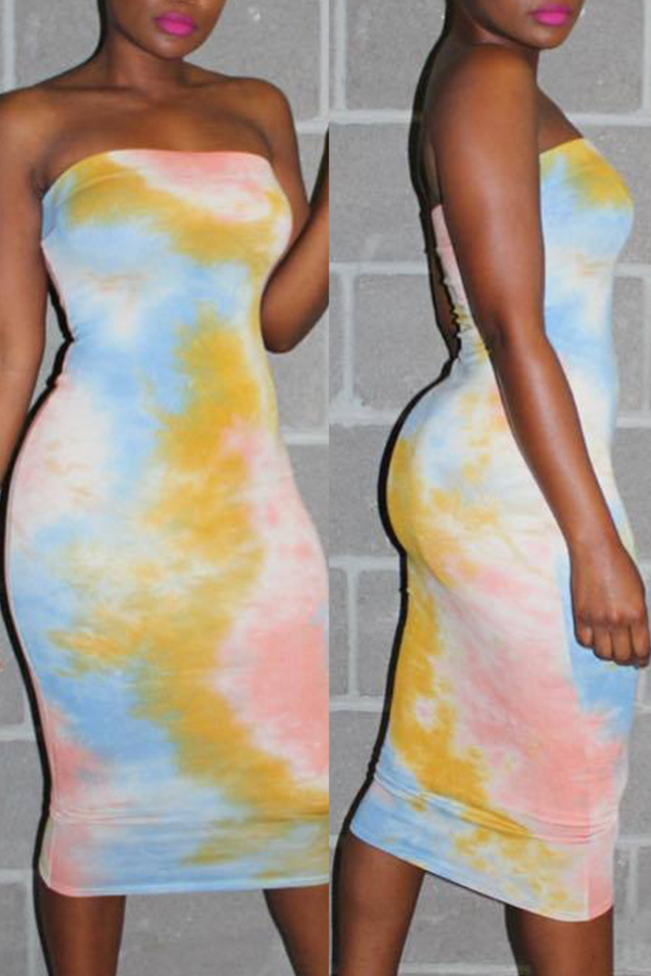 

Lovely Casual Dew Shoulder Tie-dye Multicolor Knee Length Dress, Multi