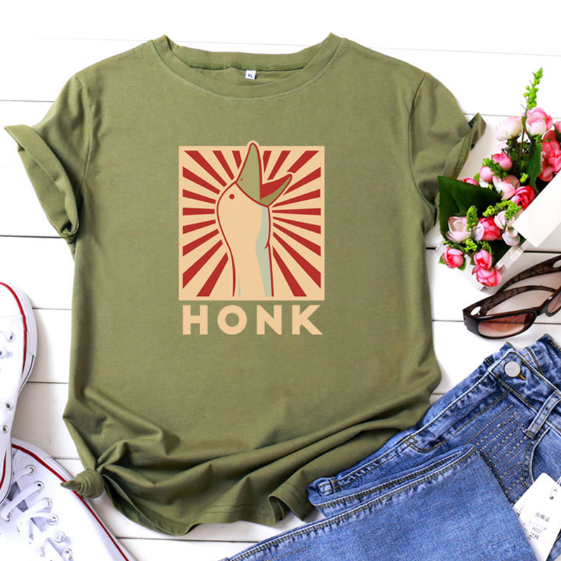 

Lovely Casual O Neck Print Army Green Plus Size T-shirt