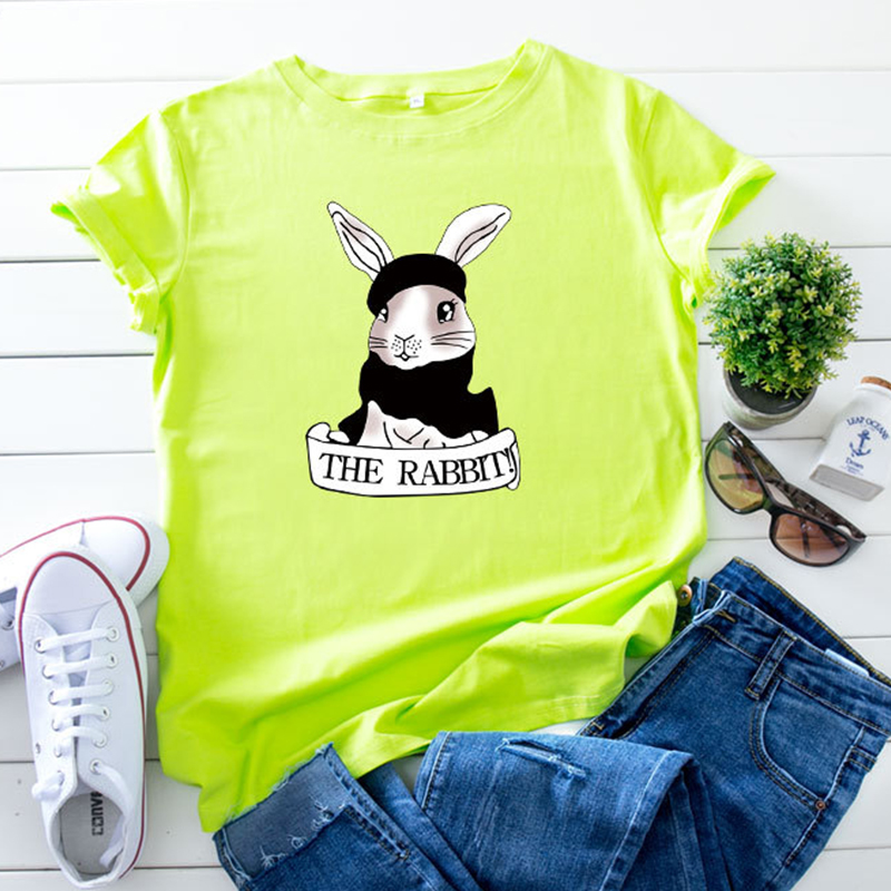 

Lovely Leisure O Neck Rabbit Print Green Plus Size T-shirt