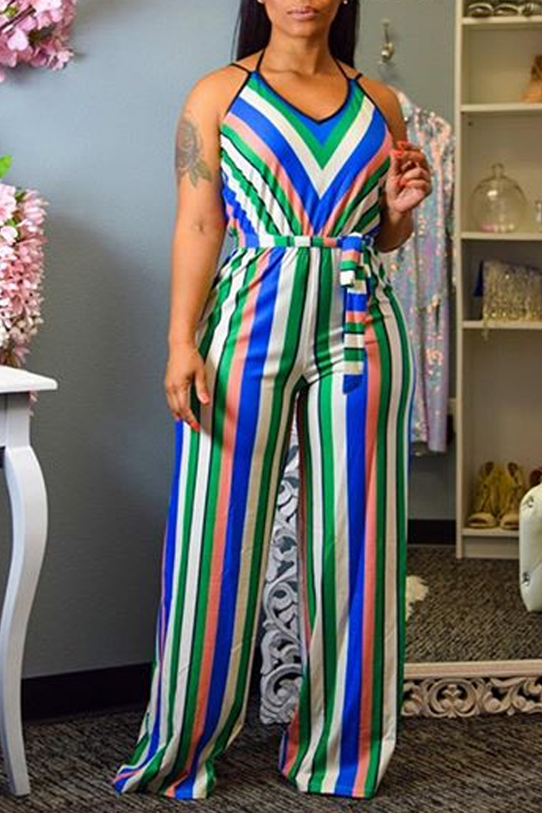 

Lovely Trendy Striped Blue One-piece Jumpsuit