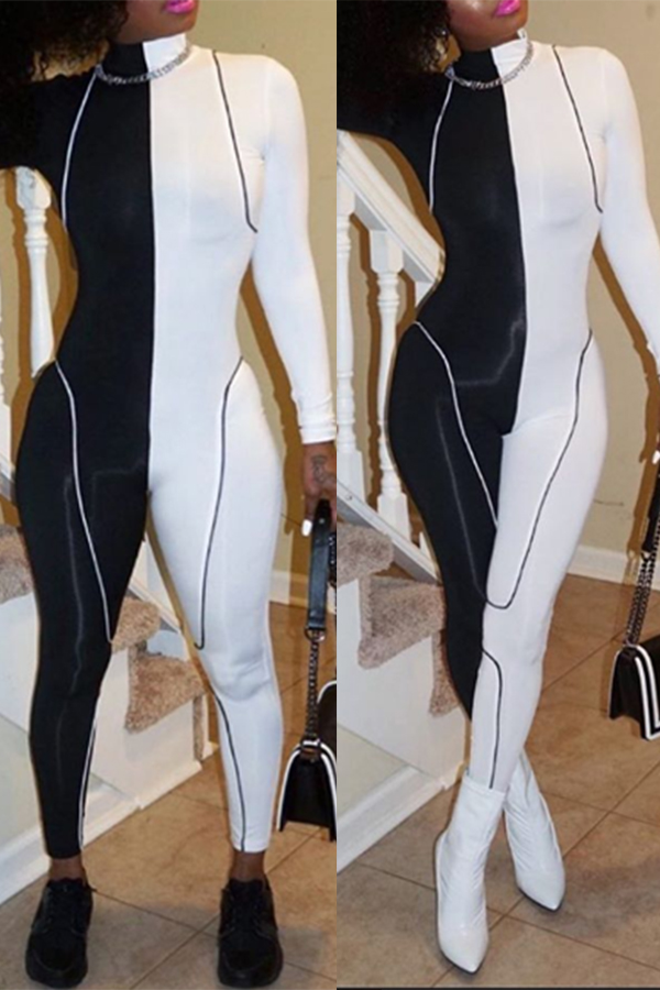 

Lovely Trendy Patchwork White One-piece Jumpsuit
