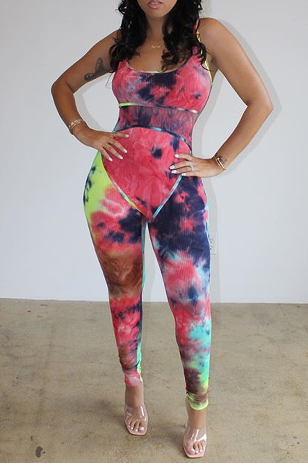 

Lovely Stylish Print Rose Red One-piece Jumpsuit