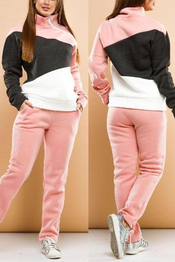 

Lovely Sportswear Patchwork Light Pink Loungewear