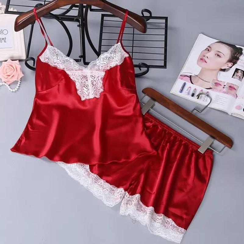

Lovely Sexy Lace Hem Red Sleepwear