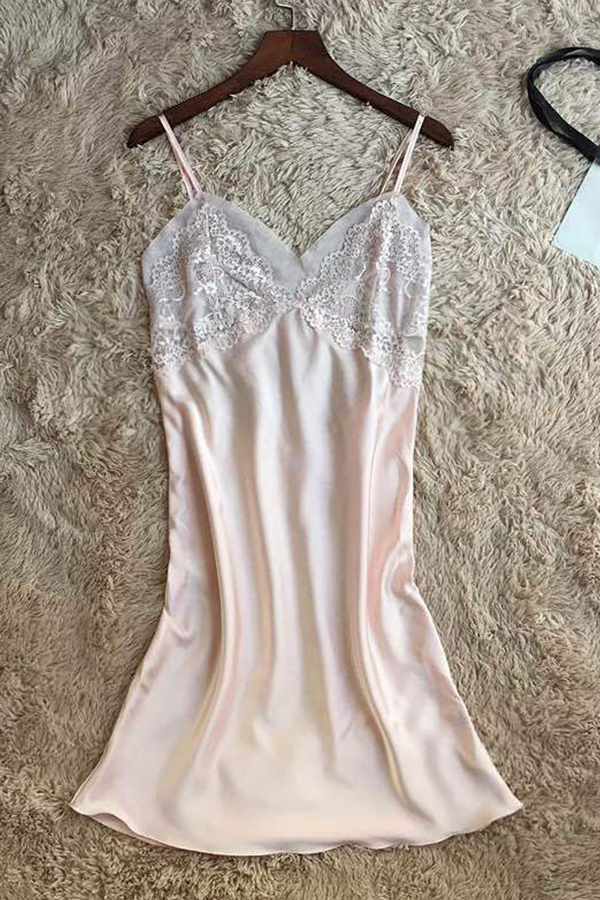 

Lovely Sexy Lace Hem Light Pink Sleepwear