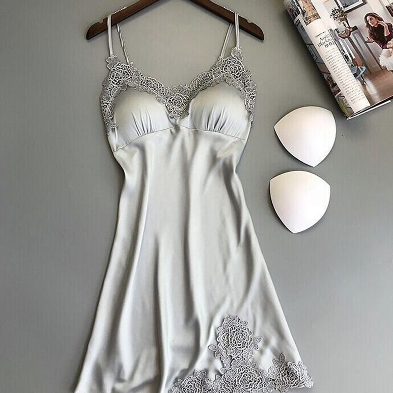 

Lovely Sexy Lace Hem Silver Sleepwear