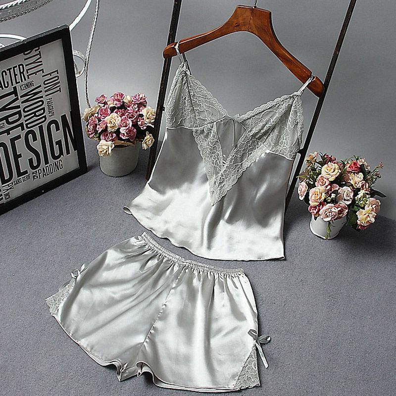 

Lovely Sexy Lace Hem Silver Sleepwear