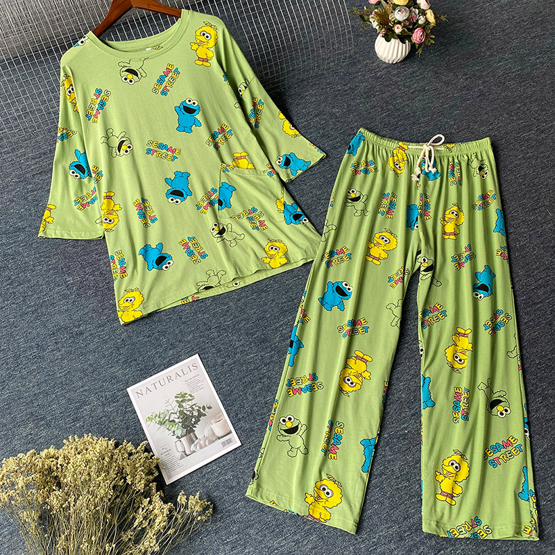 

Lovely Leisure Cartoon Print Green Sleepwear