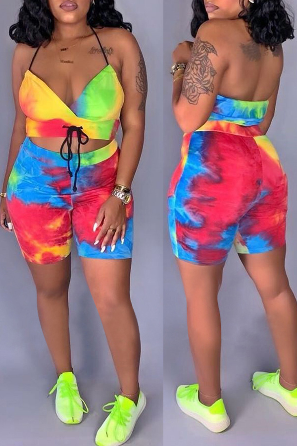 

Lovely Trendy Tie-dye Multicolor Two-piece Shorts Set, Multi