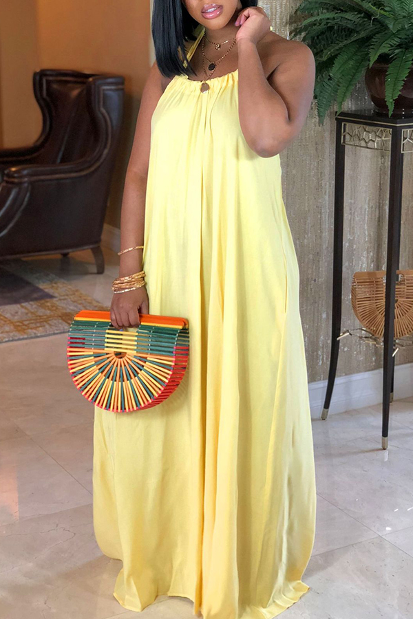 

Lovely Casual Loose Yellow Maxi Dress