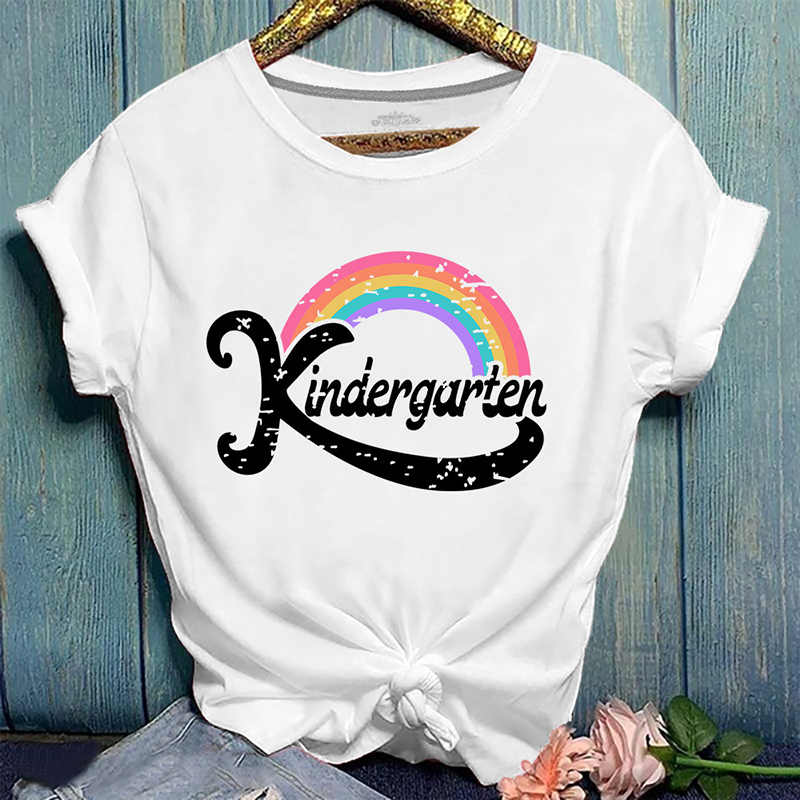 

Lovely Casual O Neck Rainbow Print White T-shirt