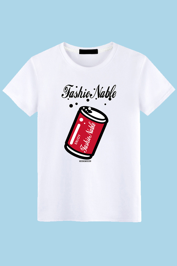 

Lovely Leisure O Neck Cartoon Print White T-shirt