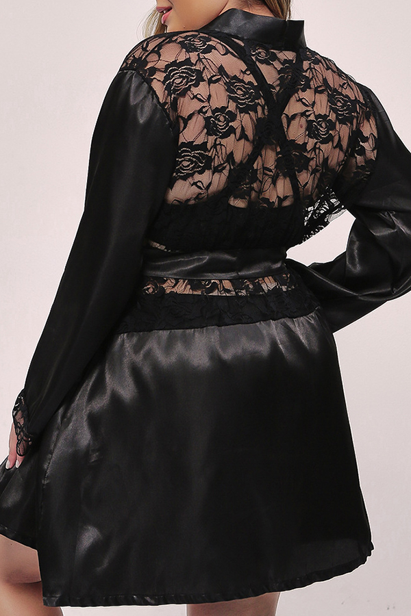 

Lovely Sexy See-through Black Plus Size Sleepwear