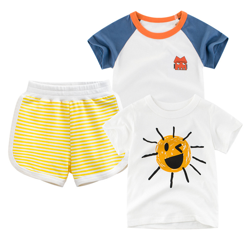 

Lovely Casual Striped Print Yellow Boy Two-piece Shorts Set, Yellow stripes