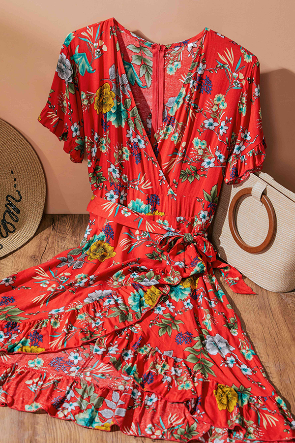 

Lovely Bohemian Print Red Knee Length Dress