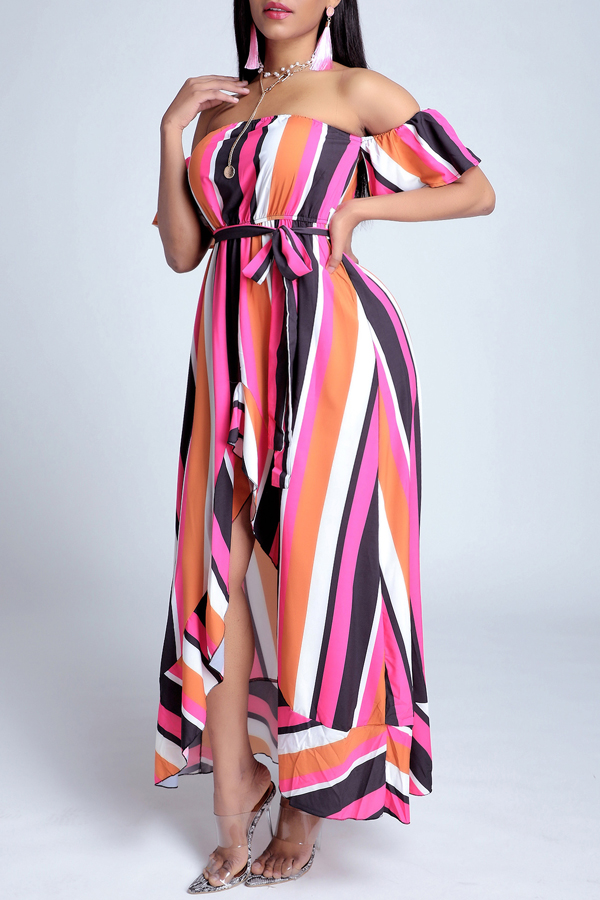 

Lovely Casual Striped Purple Ankle Length Dress