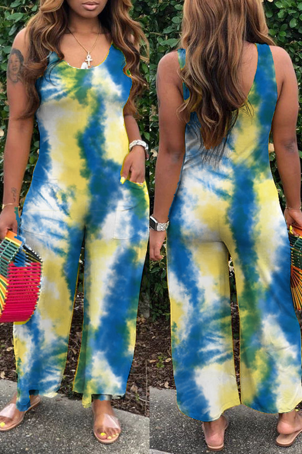 Lovely Casual Tie-dye Blue Jumpsuit