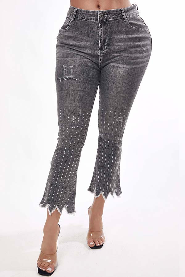 

Lovely Trendy Asymmetrical Grey Jeans