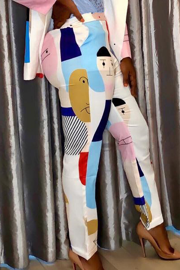 

Lovely Casual Cartoon Print White Pants