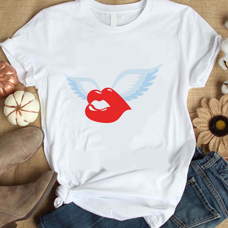 

Lovely Leisure Lip Print White Plus Size T-shirt