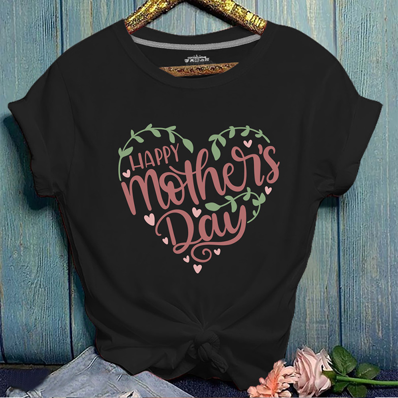 

Lovely Casual O Neck Heart Print Black T-shirt