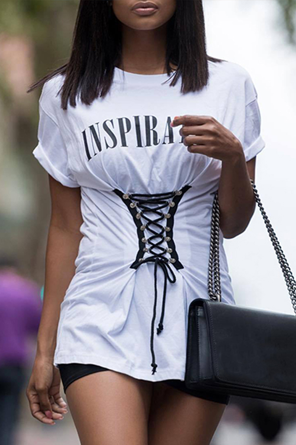 

Lovely Casual O Neck Print White T-shirt