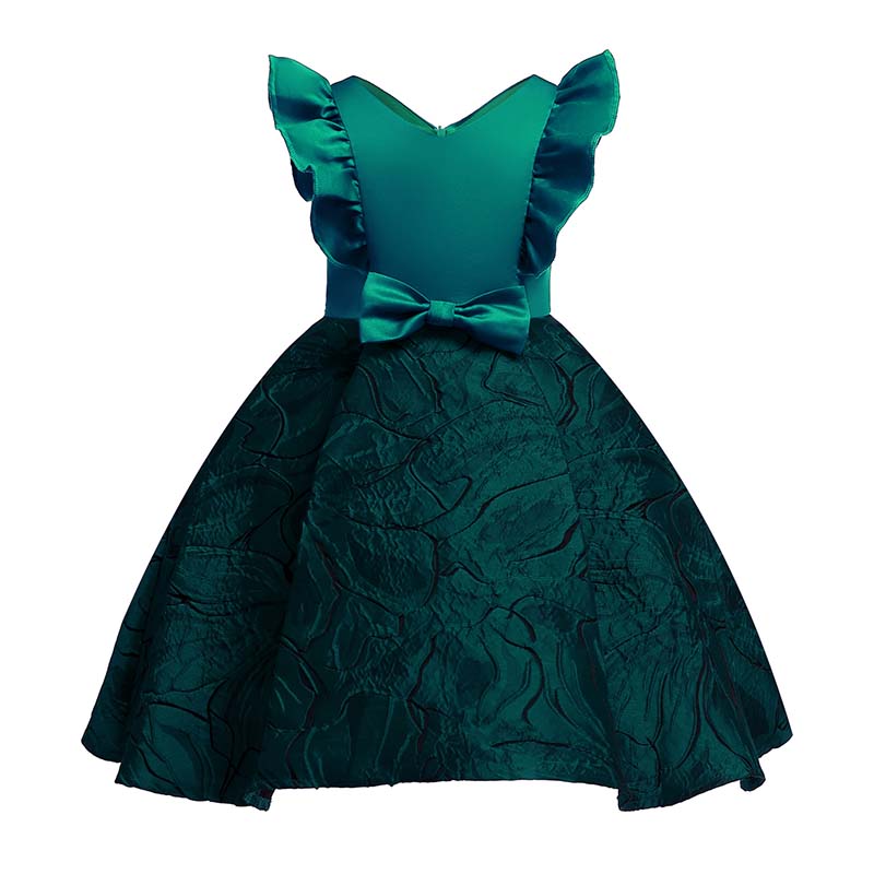 

Lovely Trendy Flounce Design Dark Green Girl Knee Length Dress