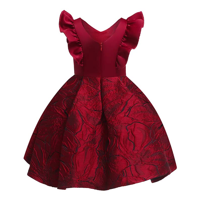 

Lovely Trendy Flounce Design Wine Red Girl Knee Length Dress