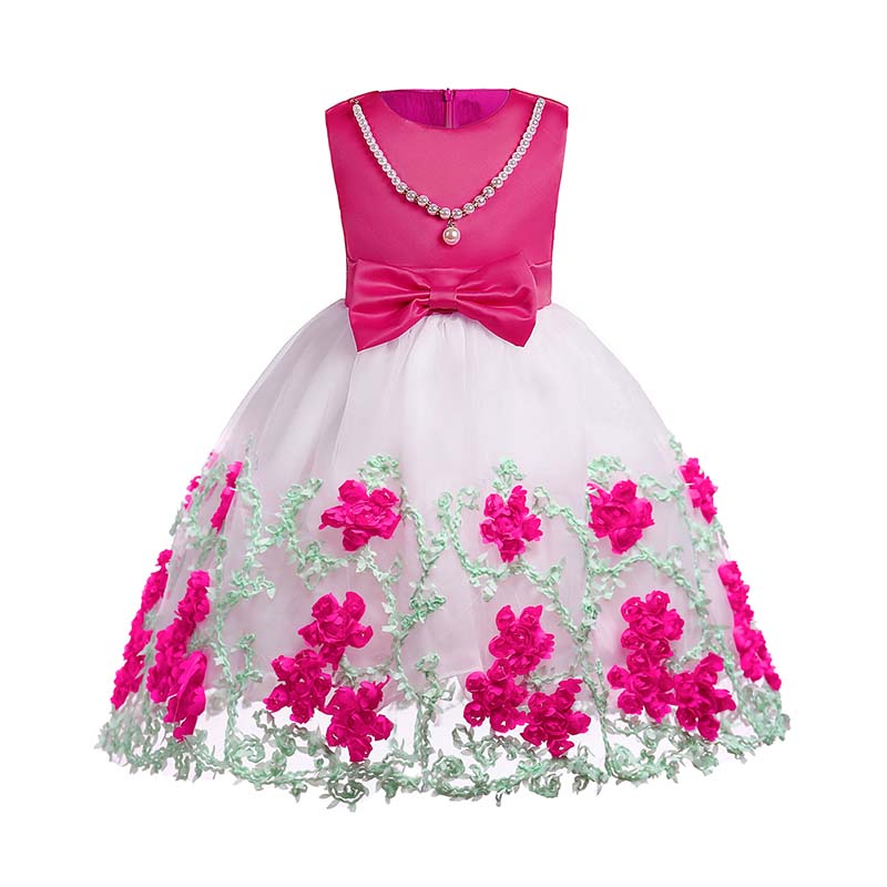 

Lovely Stylish Embroidered Design Rose Red Girl Knee Length Dress