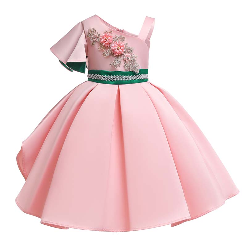 

Lovely Trendy Embroidered Design Pink Girl Knee Length Dress