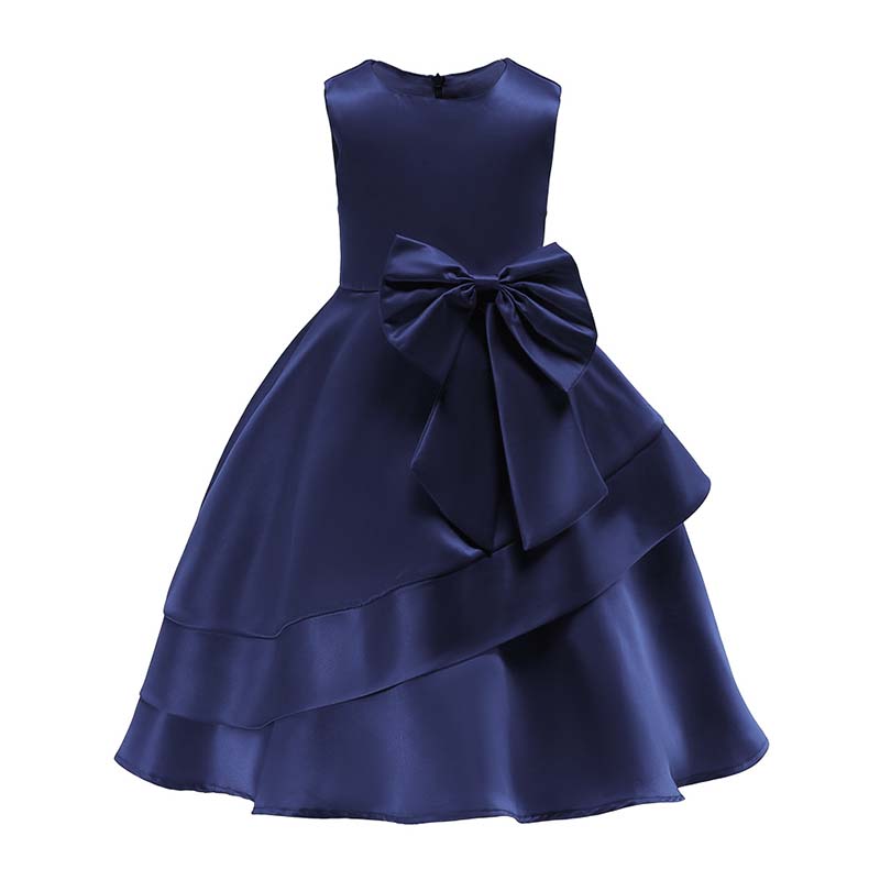 

Lovely Sweet Bow-Tie Deep Blue Girl Knee Length Dress