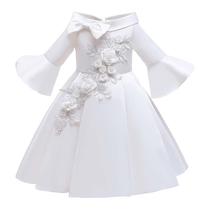 

Lovely Trendy Embroidered Design White Girl Mid Calf Dress