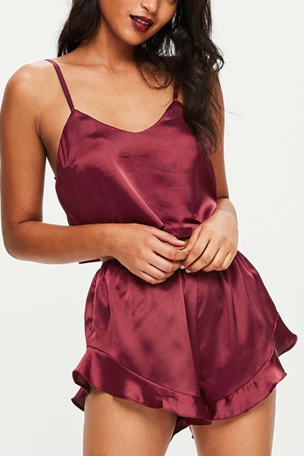 

Lovely Trendy Flounce Design Red Sleepwear