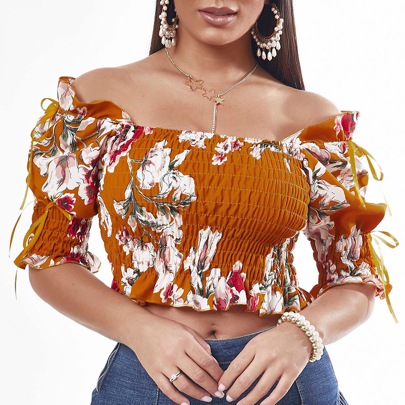 

Lovely Bohemian Print Brown Blouse