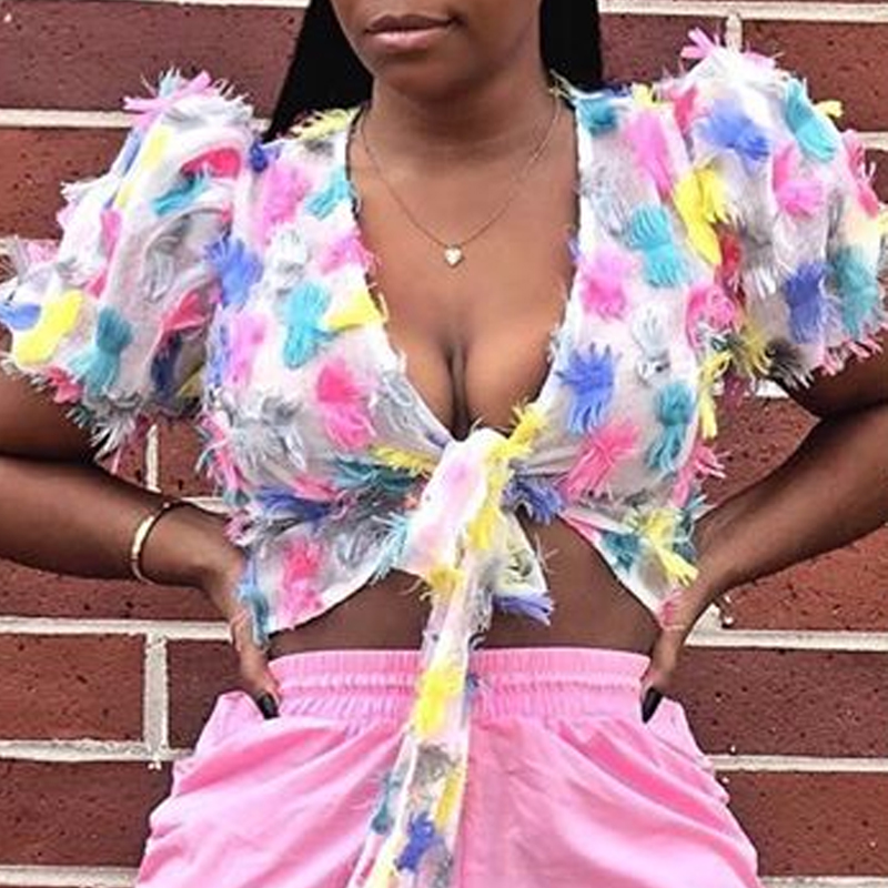 

Lovely Trendy Lace-up Multicolor Blouse, Multi