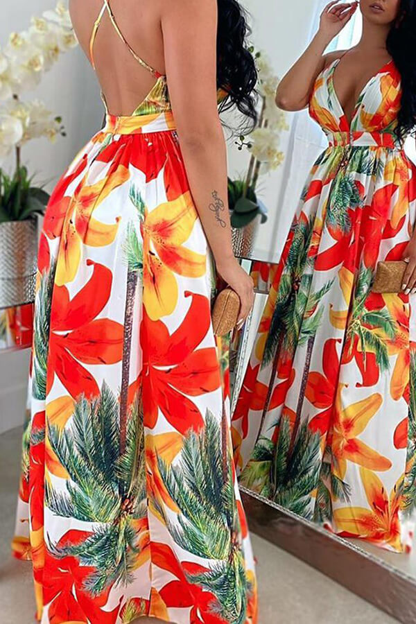 LW Floral Print Backless A Line Dress