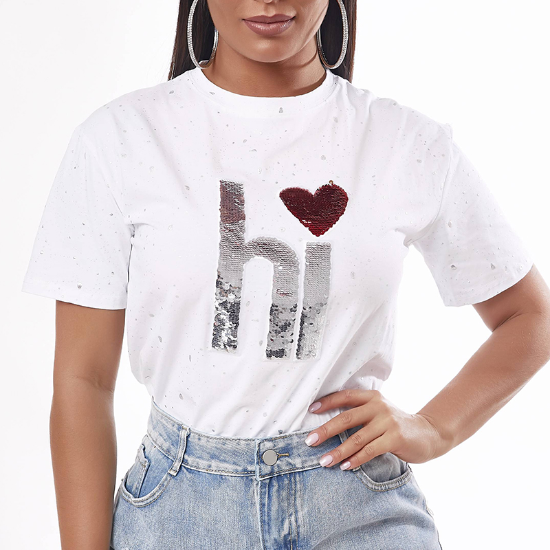 

Lovely Casual O Neck Print White T-shirt