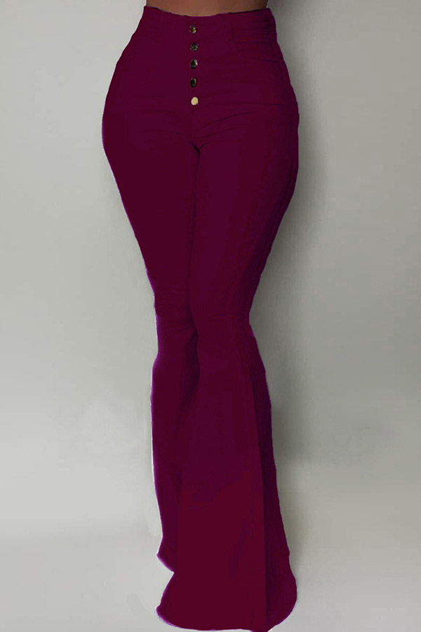 

Lovely Stylish Buttons Design Wine Red Pants