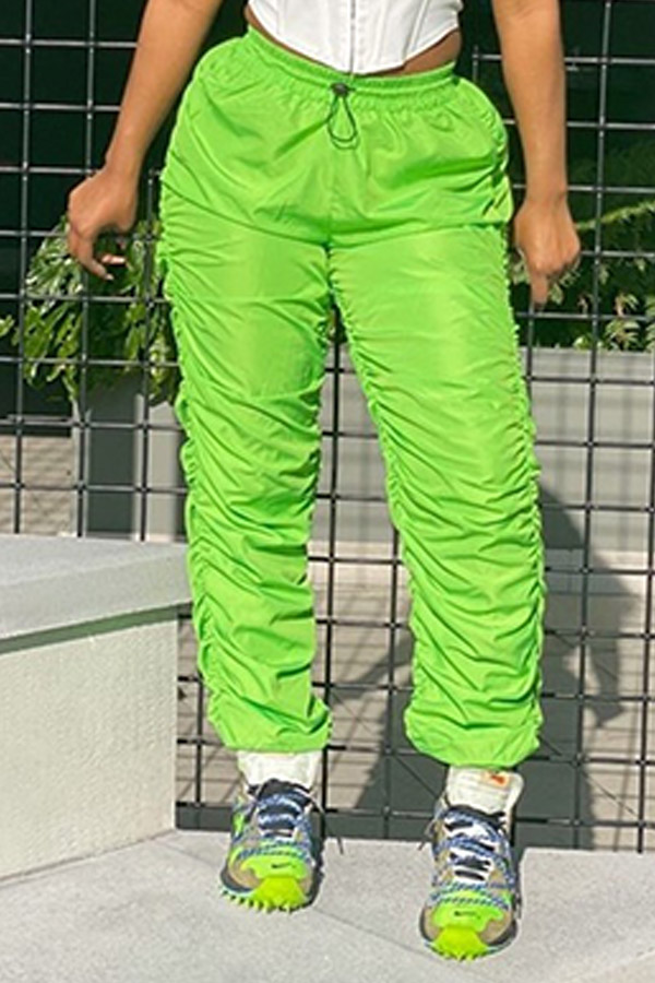 

Lovely Casual Fold Design Green Pants