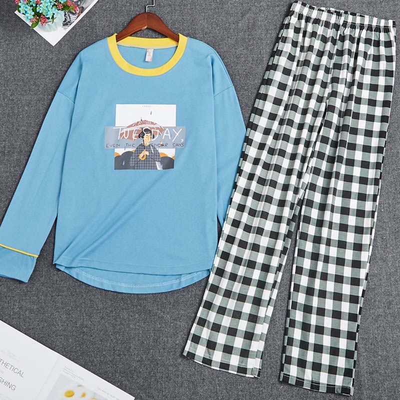 

Lovely Leisure Grid Print Blue Sleepwear