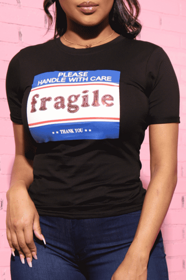 

Lovely Casual Print Black T-shirt