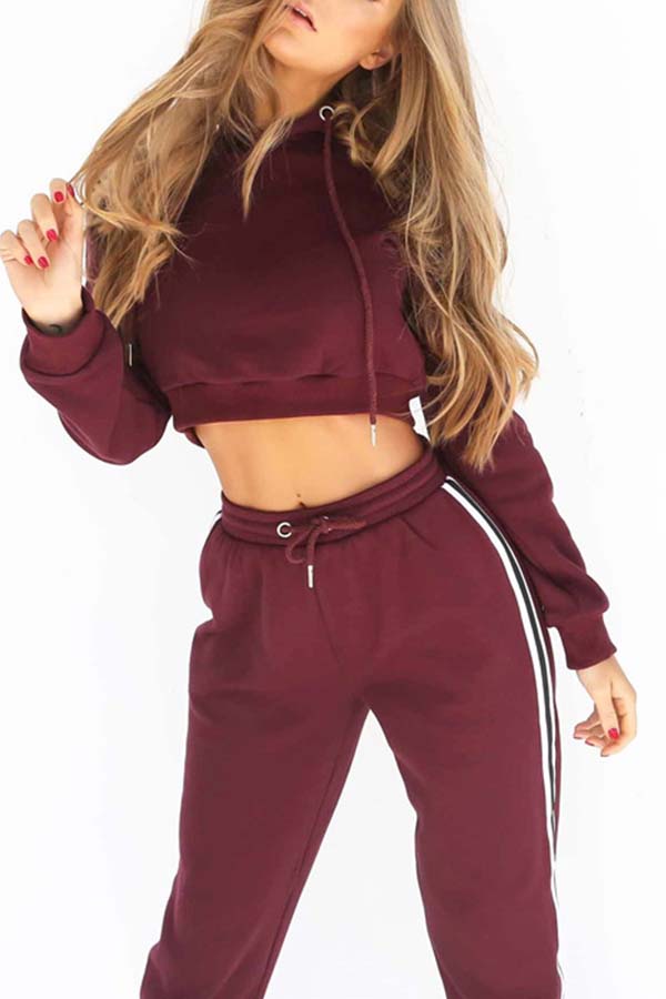 

Lovely Sportswear Patchwork Wine Red Loungewear