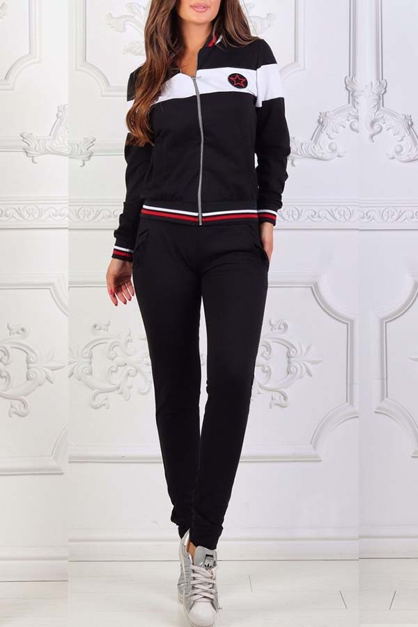 

Lovely Sportswear Patchwork Black Loungewear