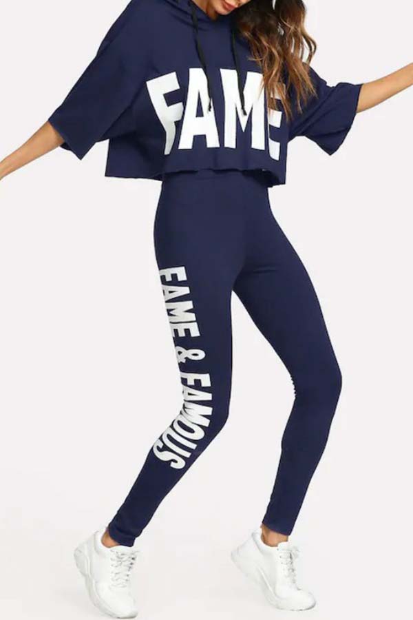 

Lovely Sportswear Letter Print Blue Loungewear