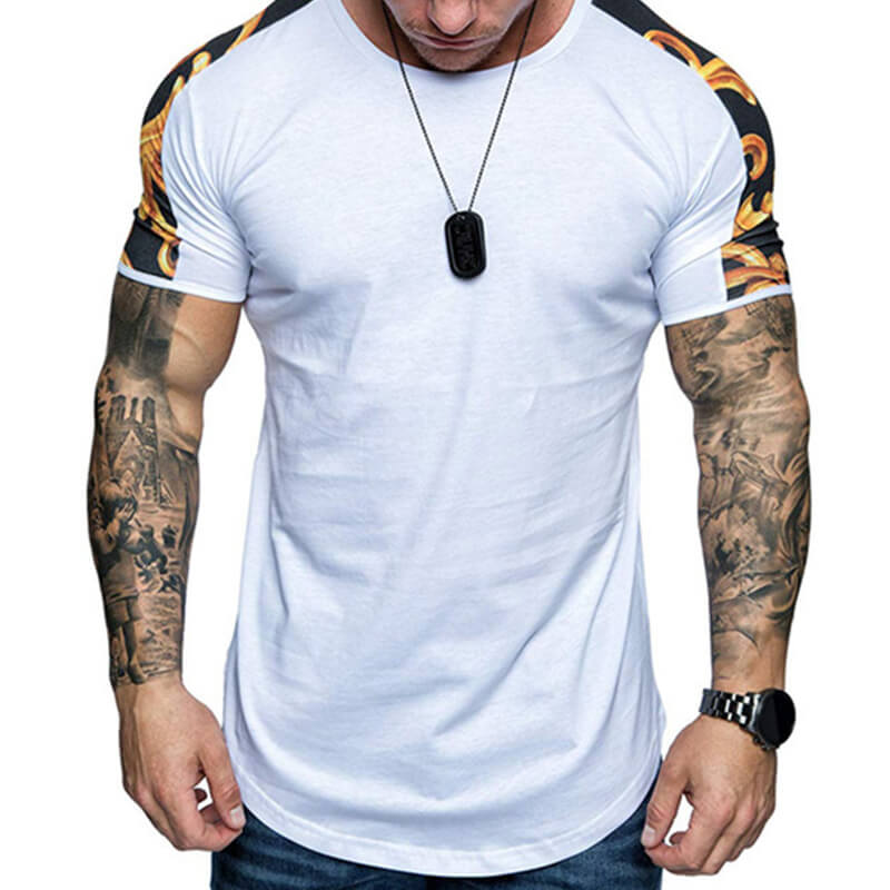 

Lovely Men Casual O Neck Patchwork White T-shirt