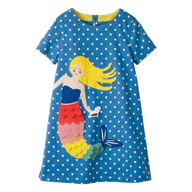 

Lovely Casual Cartoon Print Blue Girl Knee Length Dress