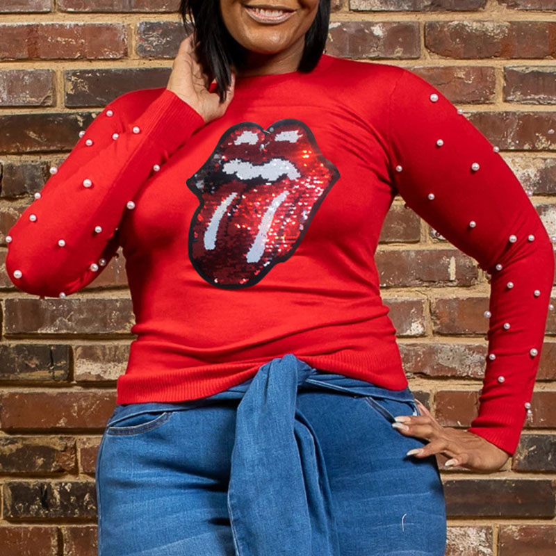 

Lovely Leisure O Neck Lip Red Plus Size T-shirt