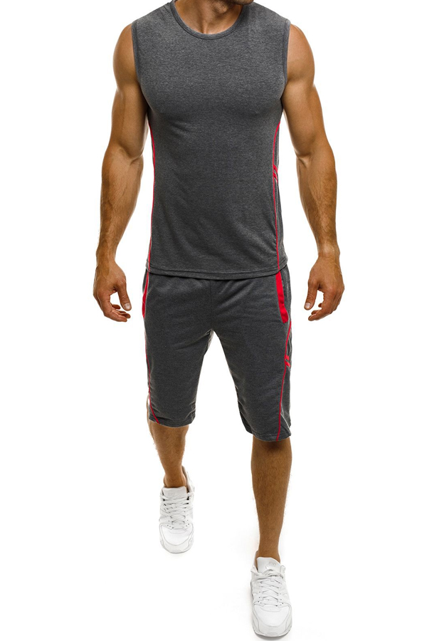 

Lovely Sportswear Patchwork Dark Grey Two-piece Shorts Set